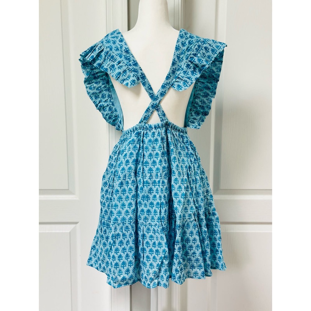 Blue Printed V-Neck Flutter Sleeve Mini Dress - Picture 6 of 11